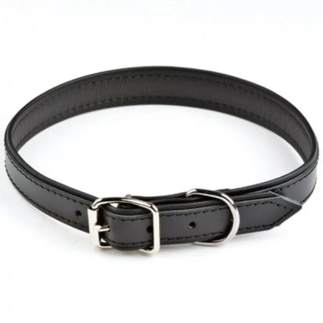 Feel Leather Vadderat Läderhalsband Svart