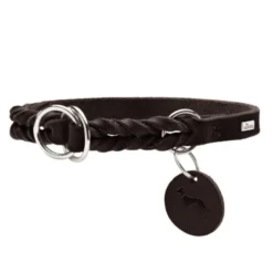 Hunter Solid Education Hundhalsband Läder Mörkbrun