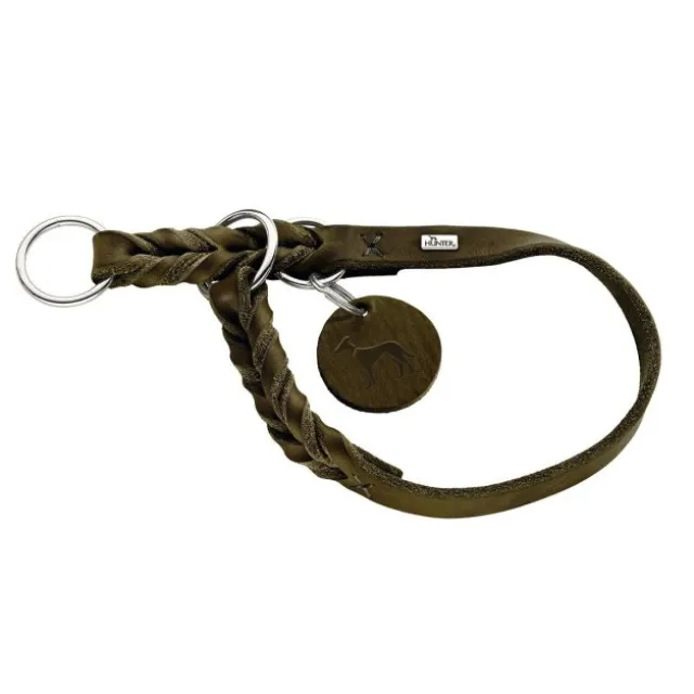 Hunter Solid Education Hundhalsband Läder Olivgrön